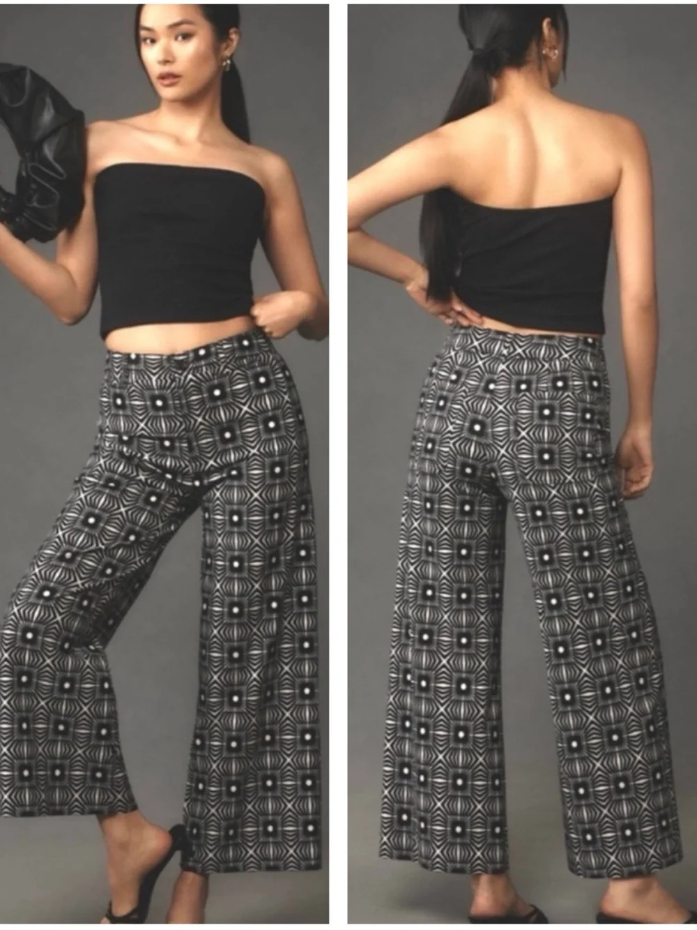 Anthropologie Maeve The Ettie High-Rise Crop Wide-Leg Pants In Geometric Print - Picture 2 of 16